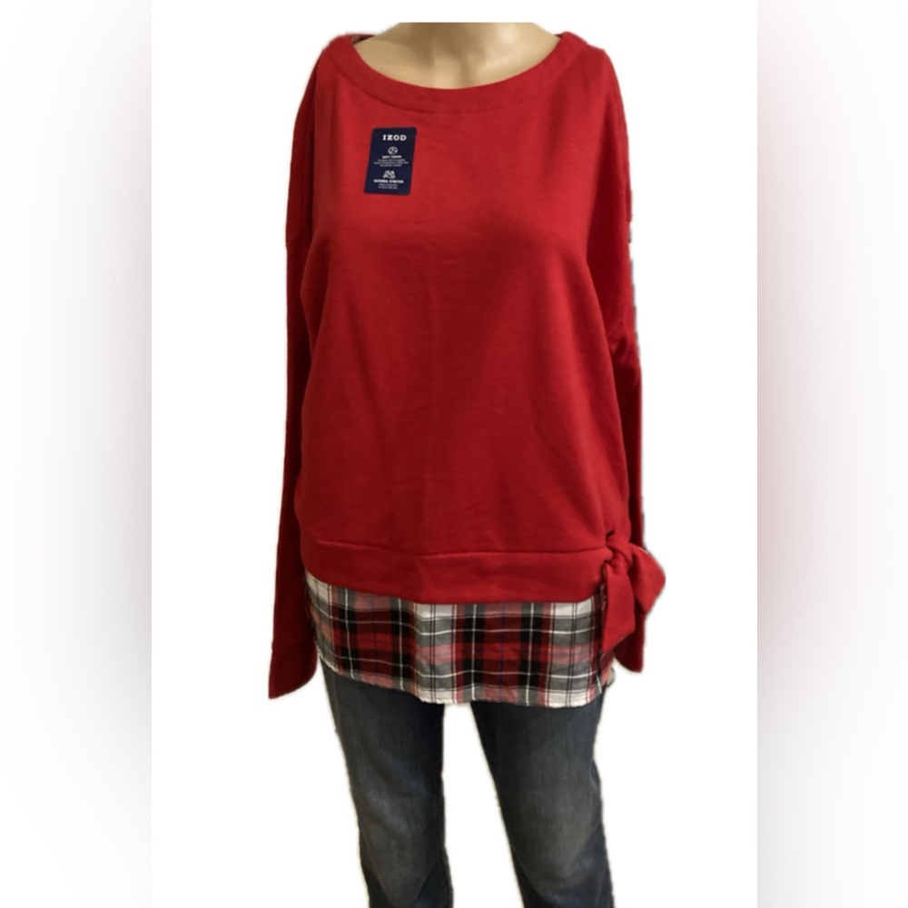 IZOD Super Soft Red Pull on with plaid trim long sleeve 
XXL